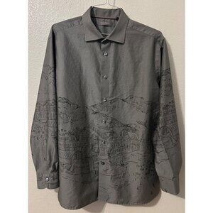 Daniel Cremieux XL Gray Button Up Shirt With Scenic Sketch Design Lightweight